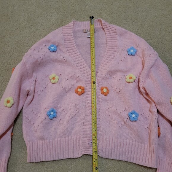 Coco & Shay Women’s Size Large Pink ButtoneUp Knit Cardigan Barbiecore Hippi 70s - Picture 7 of 8